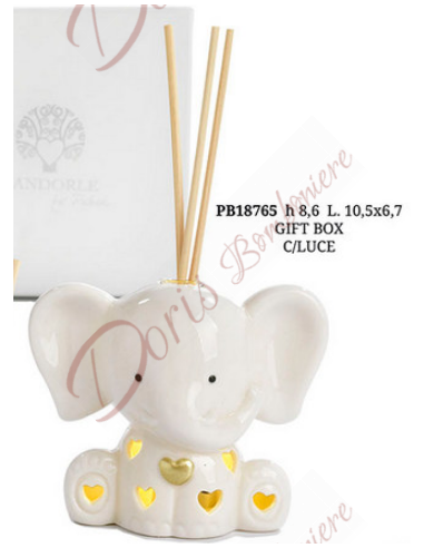 Favors Baby Boy oder Girl Elephant Parfümeur mit LED-Licht und Herz GOLD 8,6 CM in Porzellan mit Box