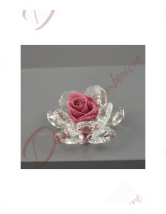 Favors stabilisierte Blume Rose Antikrosa Farbe mit 11 Blütenblättern Kristallbasis H.9X9X6CM