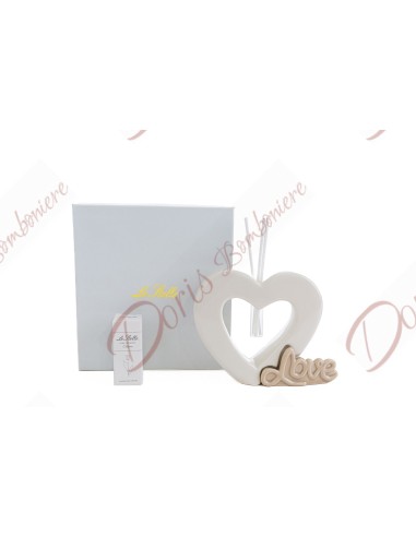 Bomboniere nozze matrimonio profumatore cuore love in porcellana bicolore 10x3.5x10 cm 55251