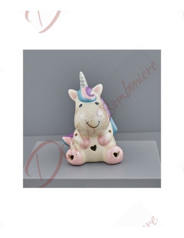 Unicorn favors baptism communion confirmation in glossy pearlescent porcelain with LED light