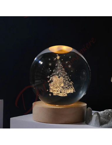 Lampe boule LED pour cadeaux de Noël 6 cm avec Père Noël et arbre