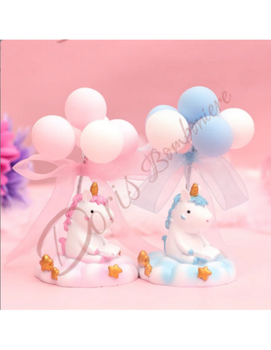 Bomboniere battesimo primo compleanno unicorno su nuvola con palloncini rosa o azzurro