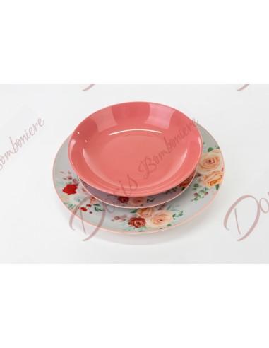 Useful gift favors, 18-piece floral pattern plate set 54254