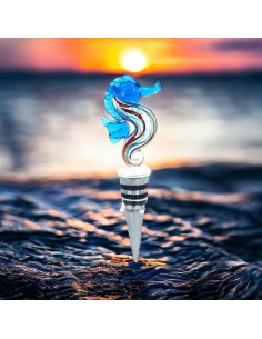 Useful favors bottle cap with blue seahorse in Murano glass