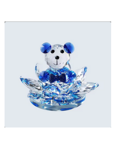 Bonbonnière de baptême pour bébé garçon, fleur de lotus en cristal avec ours en peluche