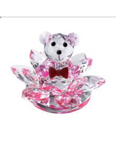 Crystal lotus flower baptism favor for girls with pink teddy bear