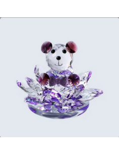 Crystal lotus flower baptism favor for girls with lilac teddy bear