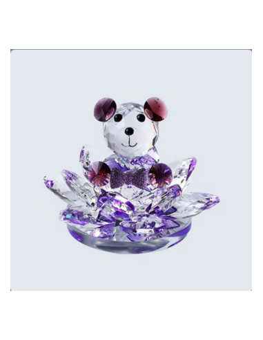 Faveur de baptême de fleur de lotus en cristal pour les filles avec ours en peluche lilas