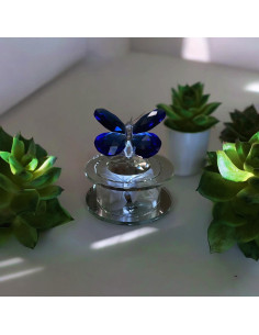 Favors Blauer Kristallschmetterling mit LED-Licht und Rosen in der 9 cm Basis