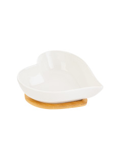 Useful favors from Cicina white porcelain heart hors d'oeuvre bowl with wooden base 17x19x6.5 cm with gift box