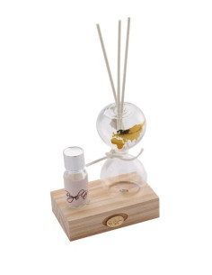 Travel theme favor useful hourglass-shaped perfume diffuser on wooden base 13x10 cm