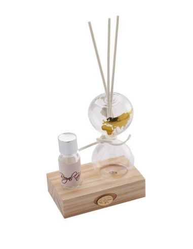 Travel theme favor useful hourglass-shaped perfume diffuser on wooden base 13x10 cm