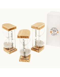 Cadeaux sablier avec structure en plexiglas et bois avec phrases assorties 11,5 cm