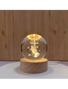 Lampe LED sacrée faveur utile avec croix Tao et mains en prière idéale pour la première communion 6x6x8 cm