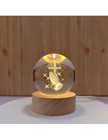 Nützliche heilige LED-Lampe mit Tao-Kreuz und betenden Händen, ideal für die Erstkommunion, 6 x 6 x 8 cm