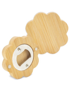 Cheap wedding favor natural bamboo bottle opener with metal magnet flower shape