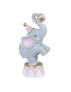 Bomboniera battesimo nascita bimba elefante circo rosa su pedana cm 6,2x4,7x12,7